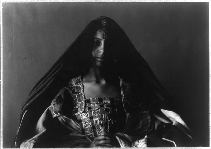 File:Young woman (Angela Grimké) in Middle Eastern costume and Tuareg tribe headdress, half-length portrait, seated, facing front LCCN2001697142.jpg