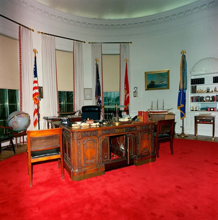 Redecorated Oval Office with President Kennedy's effects