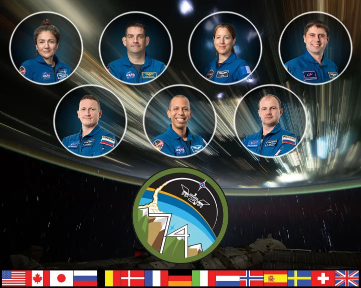The official portrait of the Expedition 74 crew (iss074-s-002b)