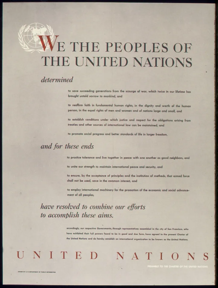 UNITED NATIONS - PREAMBLE TO THE CHARTER OF THE UNITED NATIONS - NARA - 515901