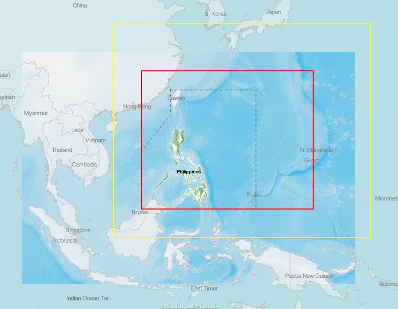 PAGASA map of Philippine Area of Responsibility and tropical cyclone monitoring domains
