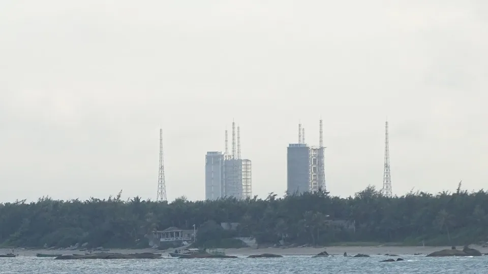 Wenchang Space Launch Site on Hainan’s coast, viewed from a nearby beach