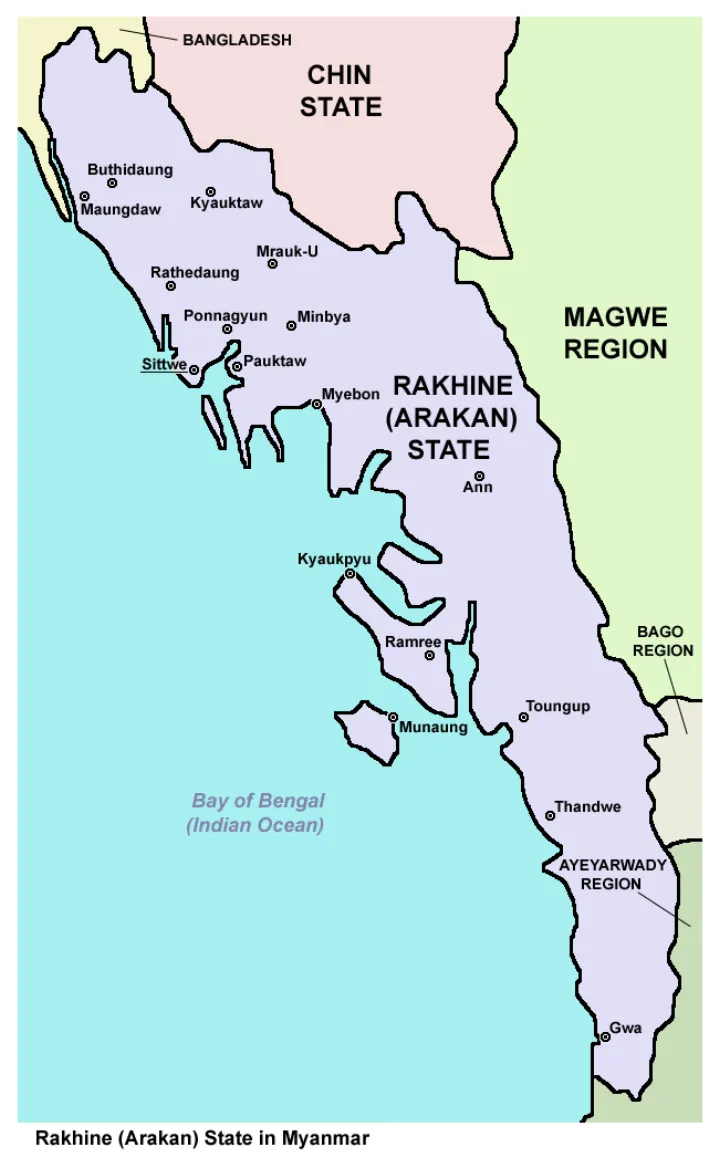 Map of Rakhine (Arakan) State in Myanmar