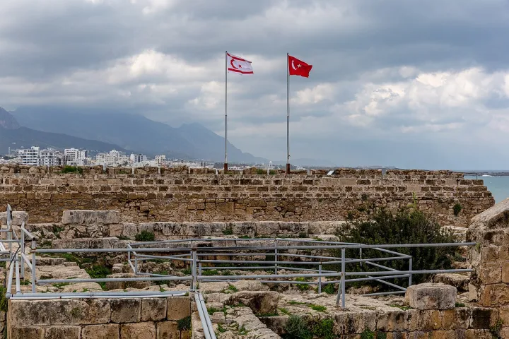 Flags of Turkey and Northern Cyprus, Kyrenia Castle, Kyrenia, Northen Cyprus