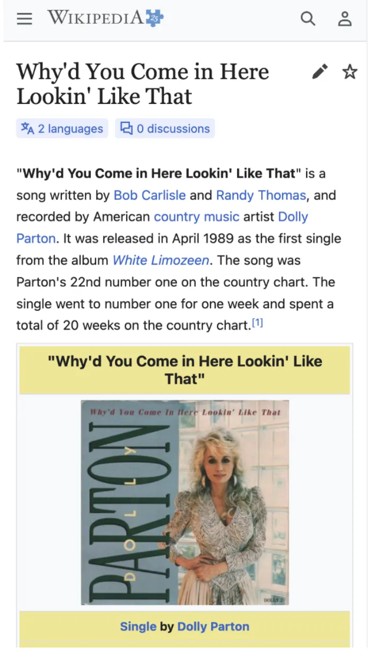 Mockup of minmin on a Dolly Parton page