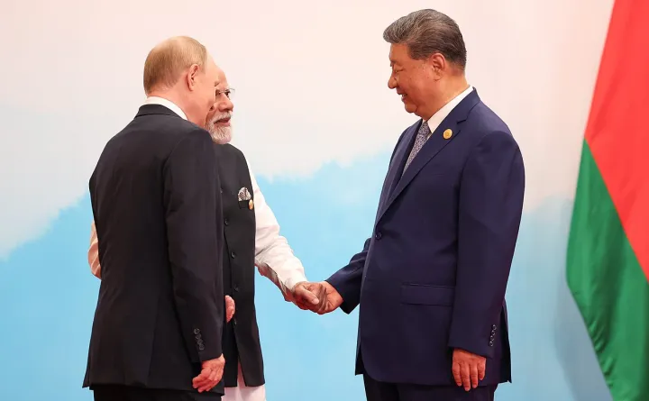Xi Jinping, Narendra Modi and Vladimir Putin at 2025 SCO Summit