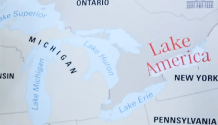 Map of Lake Ontario at the White House during Executive Order renaming Lake Ontario to Lake America on August 27, 2026 - 9 (cropped)