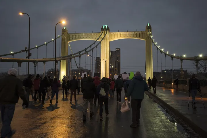 Minneapolis high school student protest shuts down the Hennepin Avenue Bridge
