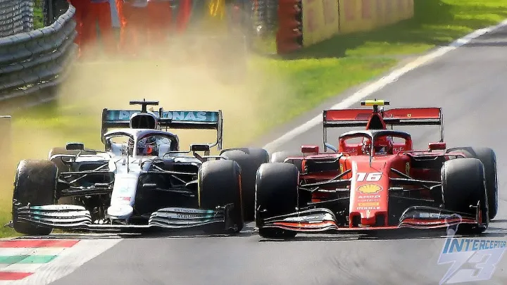 Charles Leclerc, Ferrari SF90 holds off Lewis Hamilton, Mercedes F1 W10, 2019 Italian Grand Prix, Monza, 8th September