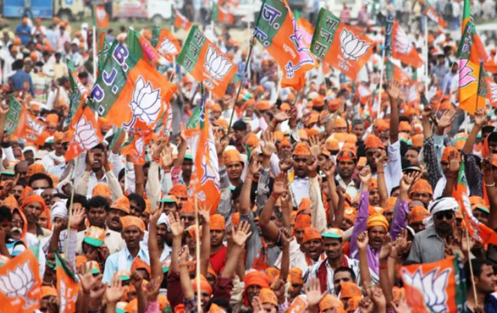 Supporter of Bharatiya Janata Party at an election rally in Amethi