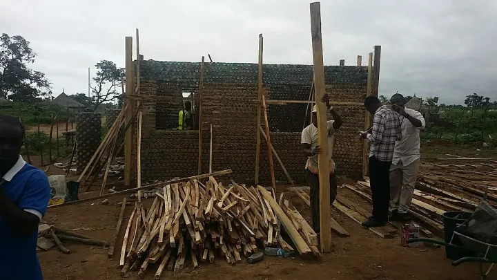 Building with recycled plastic bottles