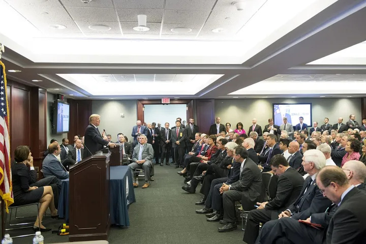 President Donald Trump speaks to the House Republican Conference at the United States Capitol