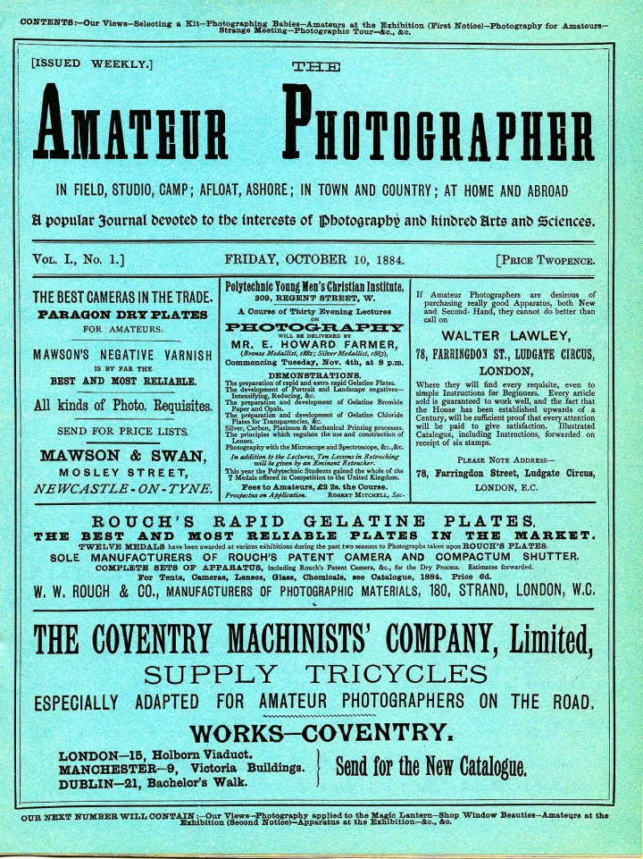 Amateur Photographer, Vol 1, No 1, front cover copy