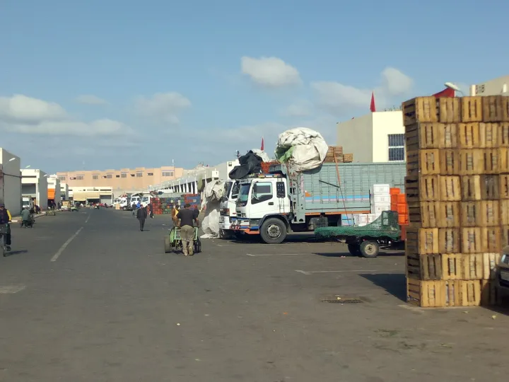 A picture from the heart of the wholesale and half wholesale vegetable and fruit market in Inezgane
