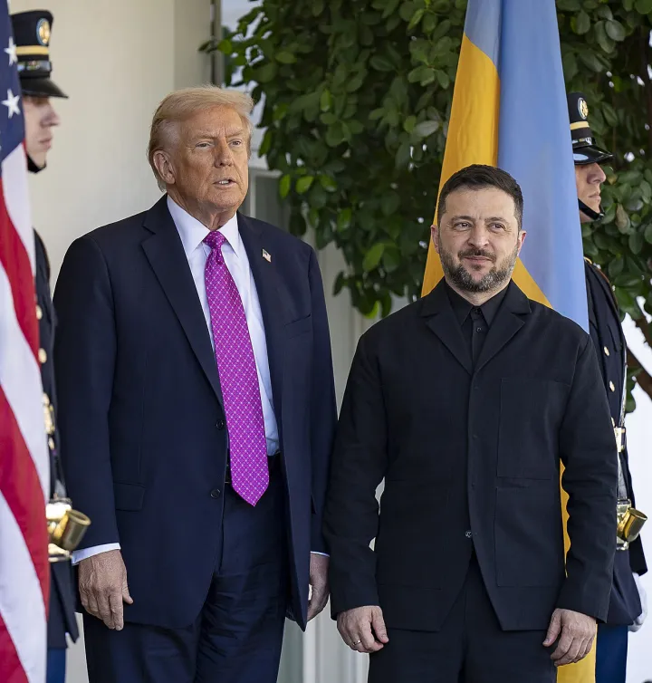 Donald Trump hosts a meeting with Ukrainian President Volodymyr Zelenskyy in the Cabinet Room of the White House on October 17, 2025 - 5 (cropped)