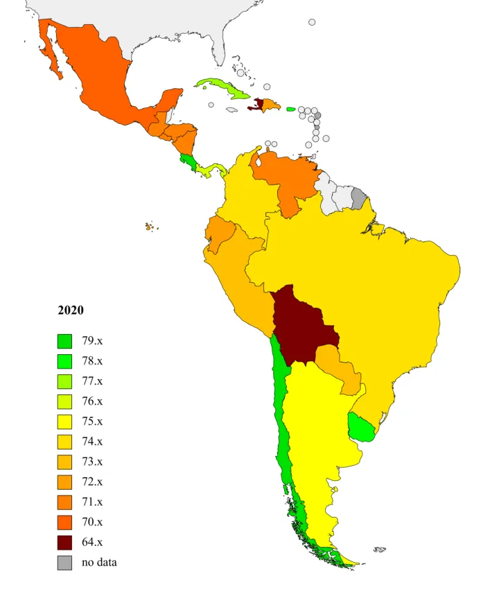 Life expectancy map -Latin America -2020