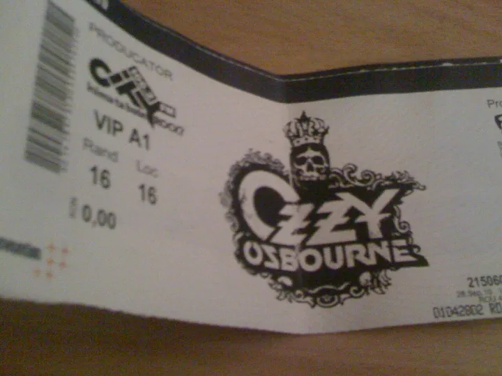 Ozzy Osbourne VIP ticket, Bucharest, Romania (2009)
