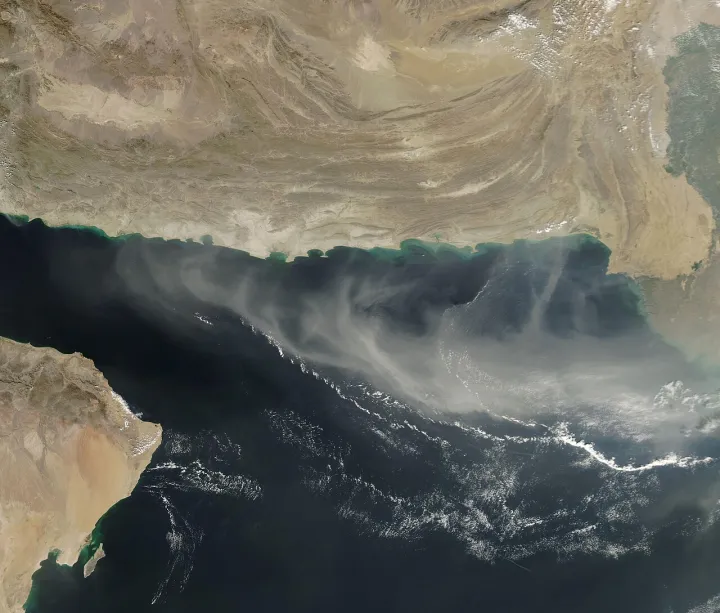 Dust from Iran and Pakistan over the Arabian Sea (MODIS 2019-02-07)