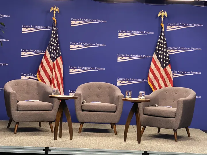 Set up for talk at the Center for American progress in 2019