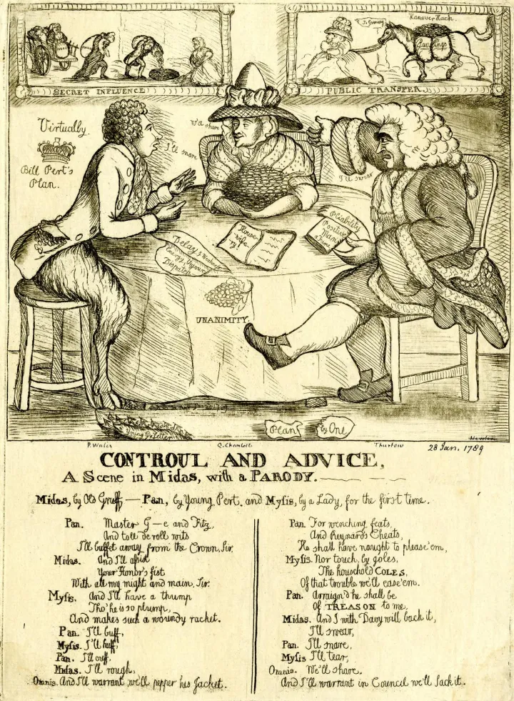 Controul and Advice, a scene in Midas, with a parody (BM 1868,0808.5824)