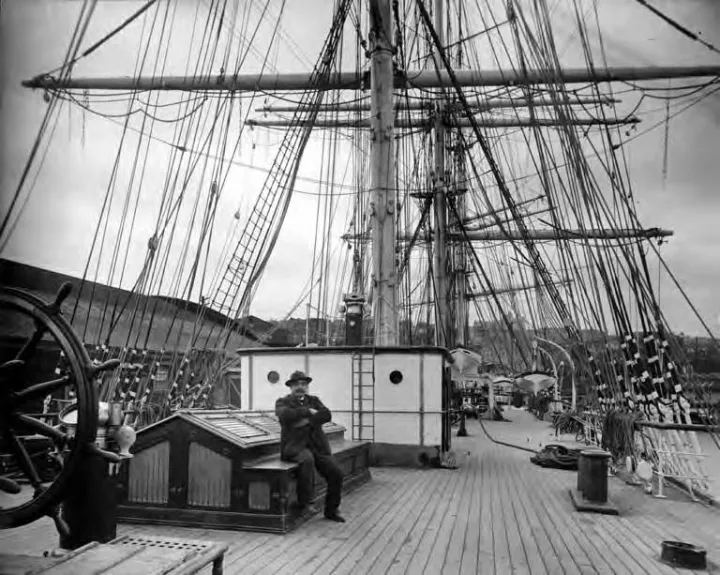 Shows man, likely a crew member, on deck of unidentified ship, Washington, ca 1900 (HESTER 843).jpeg