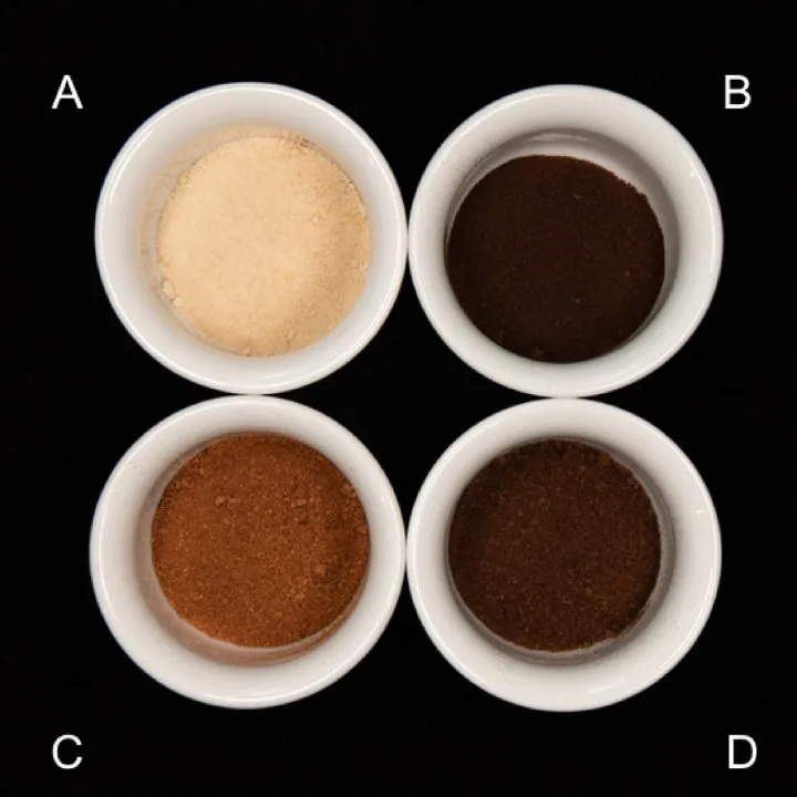 Synthetic coffee – lyophilized cells derived from the bioreactor cultivations (A) and after three roasting regimes