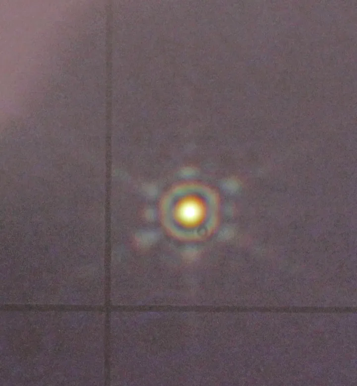 The reflected point spread function of perfect cube corner reflector (CCR) in white light