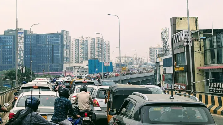 Traffic laden flyover, opened towards Gachibowli to ease morning office going traffic, Nov 2025