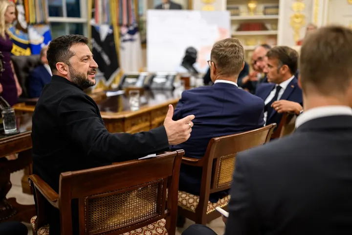 Ukrainian President Volodymyr Zelenskyy speaks during a meeting with European leaders and President Donald Trump (54731807371)