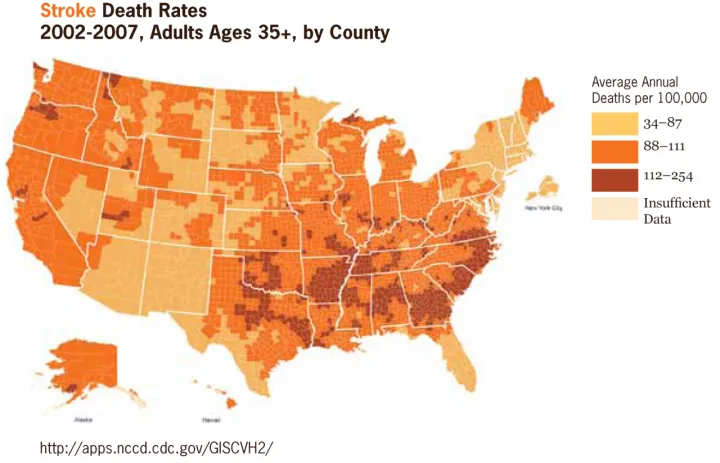 Stroke Death Rates 2002-2007 Adults 35+ by county US