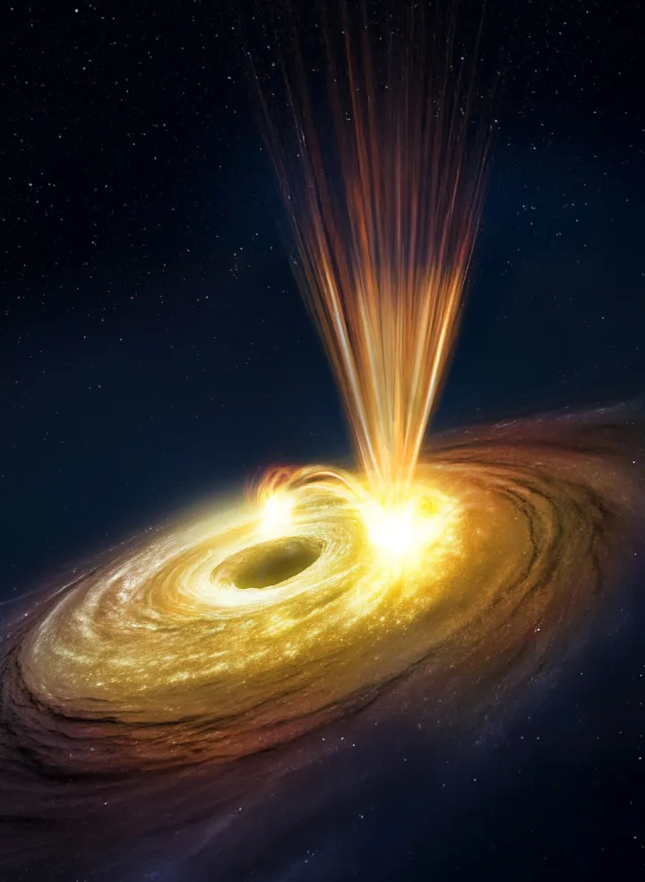 Artist’s impression of the flaring, windy black hole in NGC 3783 (portrait) ESA515190