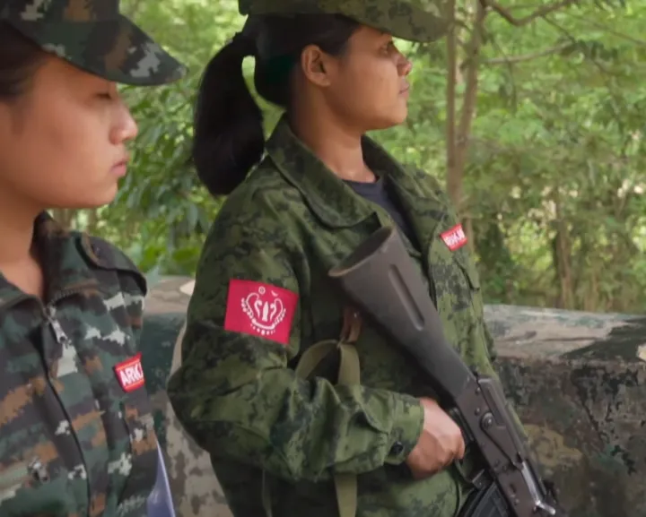 Female Arakan Army fighters at a guard post