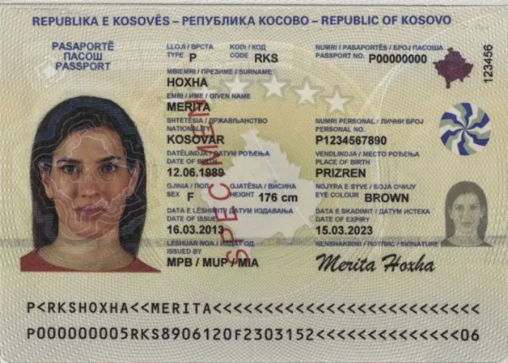 Kosovo passport data page