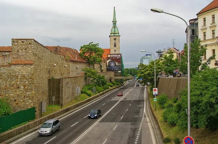 Bratislava - View South on Staromestská Highway covering the Jewish Quarter & Cemetery since 1943