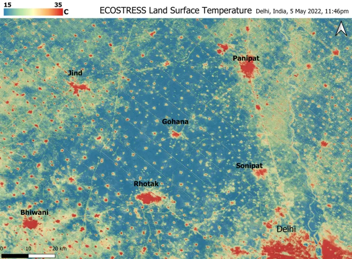 NASA's ECOSTRESS Detects ‘Heat Islands' in Extreme Indian Heat Wave