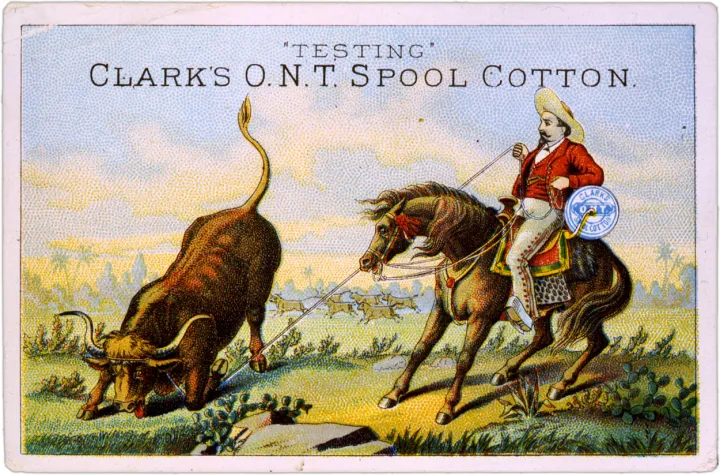 Clark's O.N.T. spool cotton trade card, 1875-1900