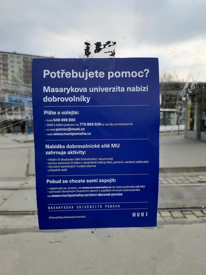 Students of Masarykova univerzita offering help for people affected by COVID-19 --- BLUE