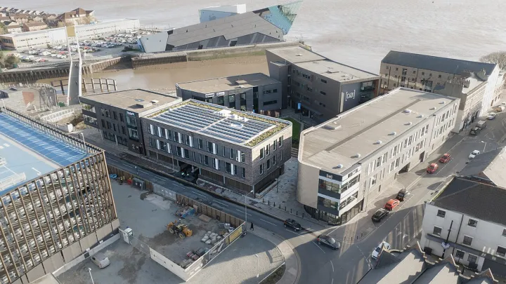 Drone image of C4DI and @TheDock Tech Campus