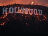 AI-generated deepfake hoax image of the Hollywood sign during the 2025 California wildfires