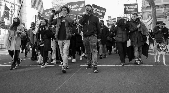 Protesting against the ongoing Saudi air strikes in Yemen and Britain's complicity