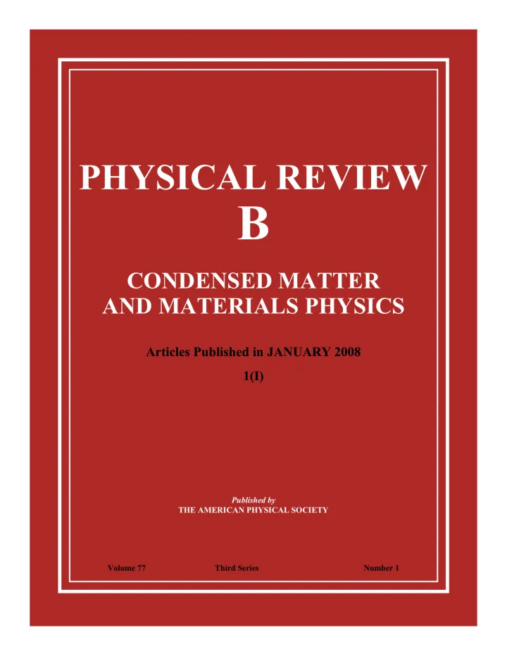 Image of front cover of the journal Physical Review B