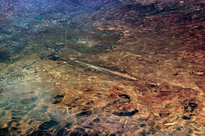 Airfield in Myanmar from 32000 feet from Mandalay bound for Bangkok Don Mueng Feb 2013 (8529988873)