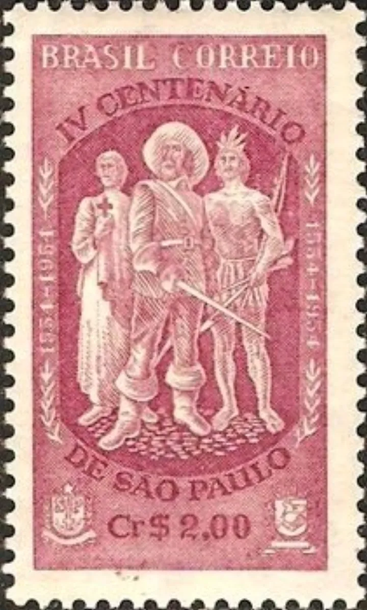 Stamp of Brazil - 1954 - Colnect 192276 - 1 - Priest pioneer and Indian.jpeg