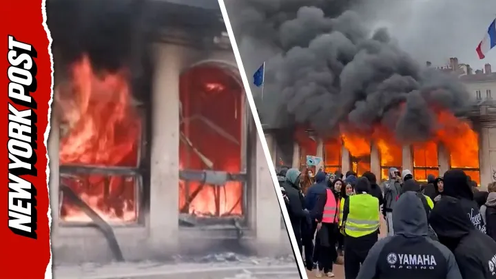 Raging Fire Engulfs Lyon Tourist Office as French Protesters Cheer
