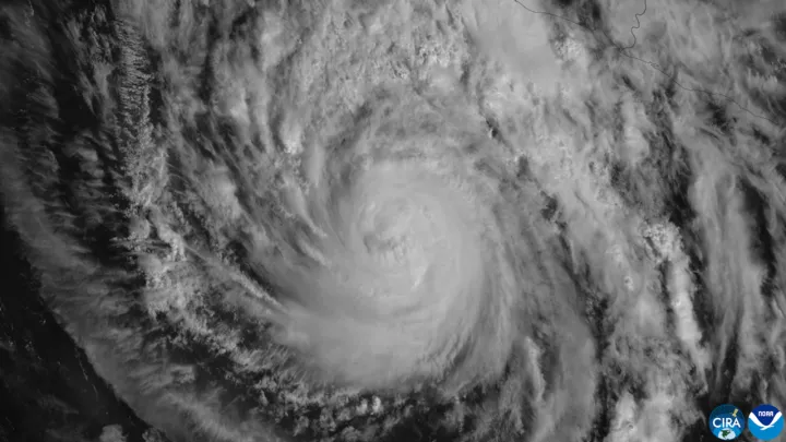 Sunrise on a Category 3 Hurricane Trudy (CIRA 2026-10-16)