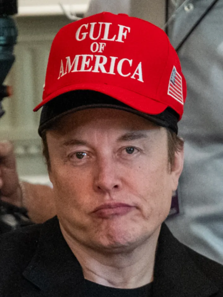 DOGE Elon Musk wearing "Gulf of America" hat at White House Cabinet meeeting on 30 April 2025 (cropped)