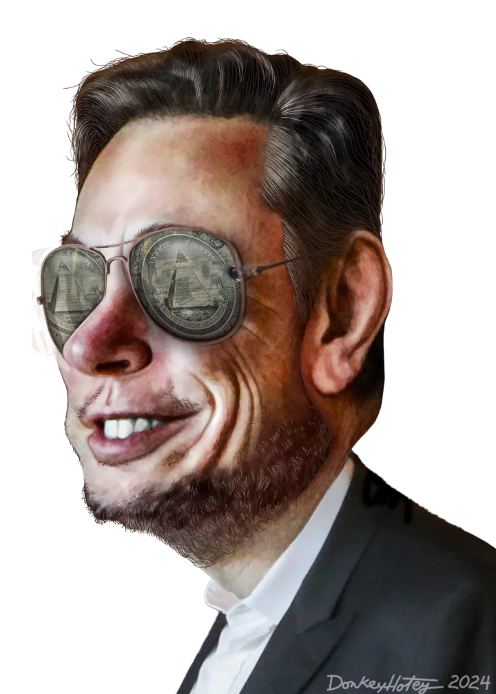 Elon Musk - Caricature with money glasses